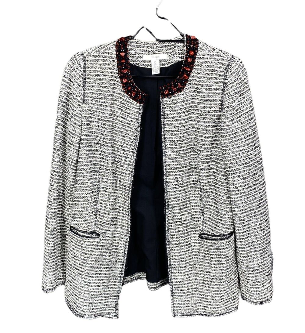 Chico's Women's Tweed Open Front Blazer Jacket Size 0/S/4 Career Work Wear